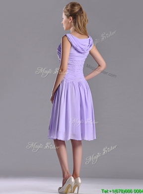 Lovely Empire Chiffon Lavender Dama Dress with Beading and Ruching