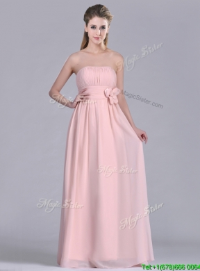 Modern Chiffon Handcrafted Flowers Long Dama Dress in Baby Pink