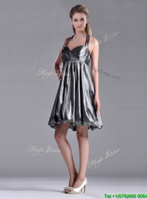 New Style Halter Top Taffeta Silver Dama Dress with Backless