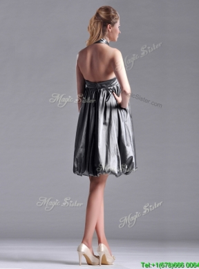 New Style Halter Top Taffeta Silver Dama Dress with Backless