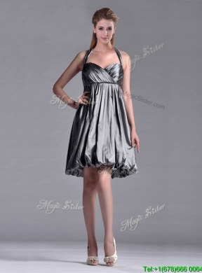 New Style Halter Top Taffeta Silver Dama Dress with Backless