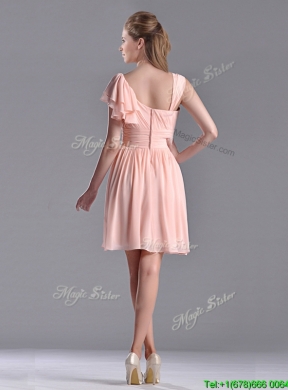 Simple Empire Ruched Peach Dama Dress with Asymmetrical Neckline