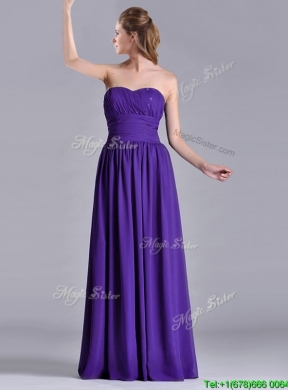 Beautiful Empire Ruched Chiffon Long Dama Dress in Purple