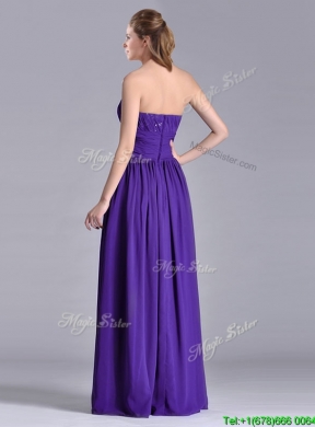 Beautiful Empire Ruched Chiffon Long Dama Dress in Purple