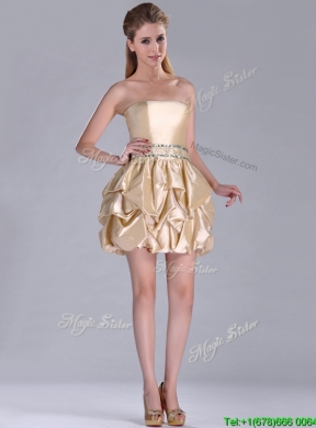 Beautiful Strapless Beaded and Bubble Short Bridesmaid Dress in Champagne