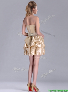 Beautiful Strapless Beaded and Bubble Short Bridesmaid Dress in Champagne