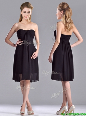 Cheap Empire Knee Length Black Bridesmaid Dress in Chiffon