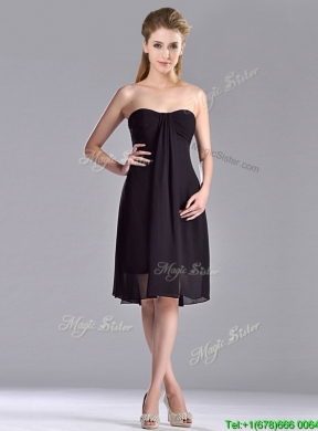 Cheap Empire Knee Length Black Bridesmaid Dress in Chiffon