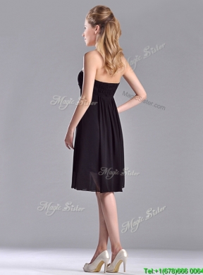 Cheap Empire Knee Length Black Bridesmaid Dress in Chiffon