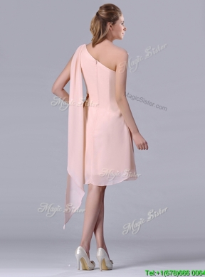 Cheap One Shoulder Chiffon Ruching Short Bridesmaid Dress in Pink