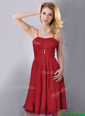 Cheap Spaghetti Straps Knee Length Chiffon Bridesmaid  Dress in Red