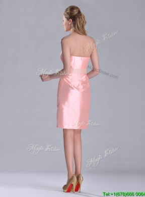 Cheap Strapless Hand Crafted Flower Peach Bridesmaid  Dress in Satin