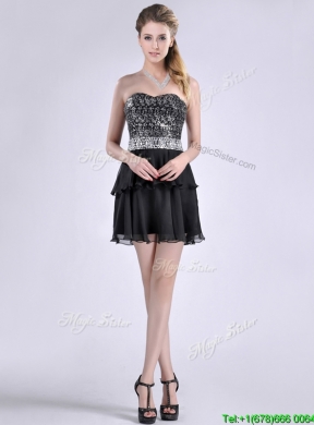 Cheap Sweetheart Black Short Prom Dress in Sequins and Chiffon