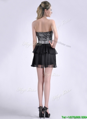 Cheap Sweetheart Black Short Prom Dress in Sequins and Chiffon