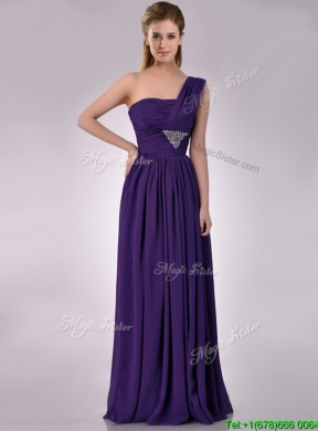 Discount Empire Beaded and Ruched Dark Purple Bridesmaid Dress with One Shoulder