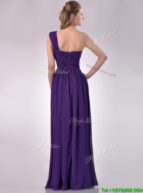 Discount Empire Beaded and Ruched Dark Purple Bridesmaid Dress with One Shoulder