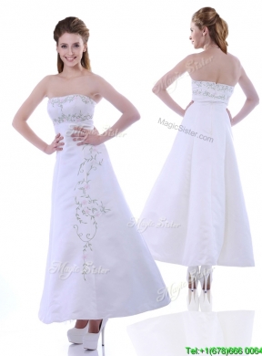 Elegant Ankle Length White Prom Dress with Embroidery and Beading