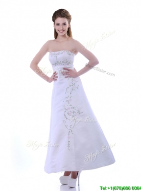 Elegant Ankle Length White Prom Dress with Embroidery and Beading