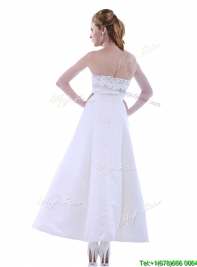 Elegant Ankle Length White Prom Dress with Embroidery and Beading