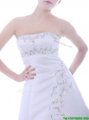 Elegant Ankle Length White Prom Dress with Embroidery and Beading