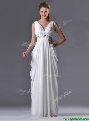 Elegant Empire V Neck Chiffon White Dama Dress for Graduation