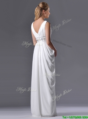 Elegant Empire V Neck Chiffon White Dama Dress for Graduation