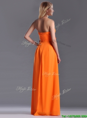 Empire Strapless Ruching Chiffon Long Dama Dress in Orange