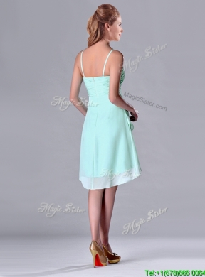 Empire Straps Apple Green Ruching Short Dama Dress in Chiffon