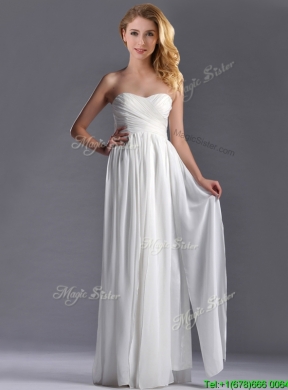 Exquisite Empire Sweetheart Ruched White Long Bridesmaid Dress in Chiffon