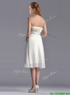 Fashionable Beaded Decorated Waist Chiffon Bridesmaid Dress in Tea Length