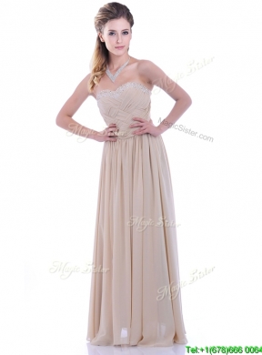 Fashionable Empire Champagne Chiffon Bridesmaid Dress with Beading and Ruching