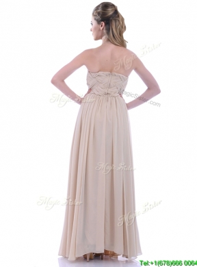 Fashionable Empire Champagne Chiffon Bridesmaid Dress with Beading and Ruching