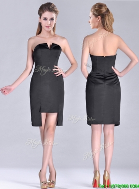 Fashionable Front Short Back Long V Neck Prom Dress in Black