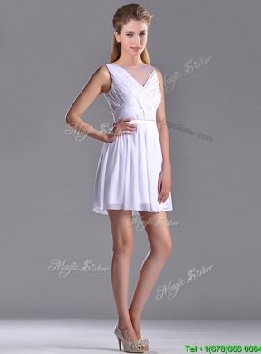 Fashionable See Through Scoop White Bridesmaid Dress with Ruching