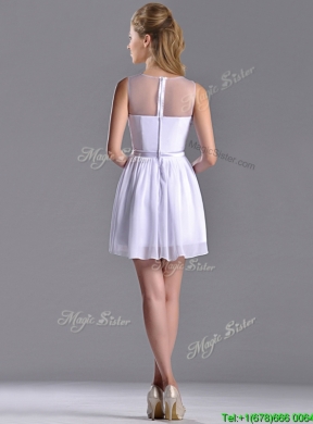 Fashionable See Through Scoop White Bridesmaid Dress with Ruching