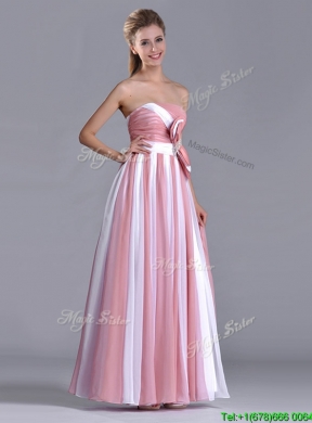 Hot Sale Bowknot Strapless White and Pink Dama  Dress with Side Zipper