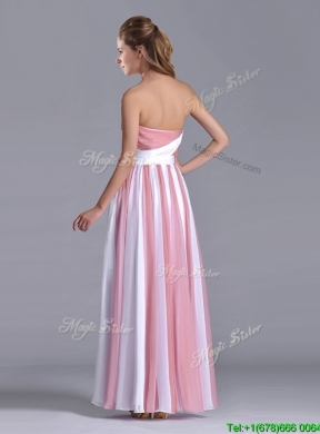 Hot Sale Bowknot Strapless White and Pink Dama  Dress with Side Zipper