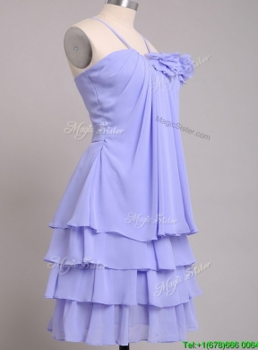 Hot Sale Ruffled Layers and Handcrafted Flower Bridesmaid Dress in Lavender