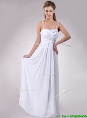 Latest Handcrafted Flower White Bridesmaid Dress with Spaghetti Straps