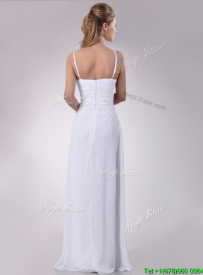 Latest Handcrafted Flower White Bridesmaid Dress with Spaghetti Straps