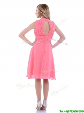 Lovely High Neck Handcrafted Flowers BridesmaidDress with Open Back