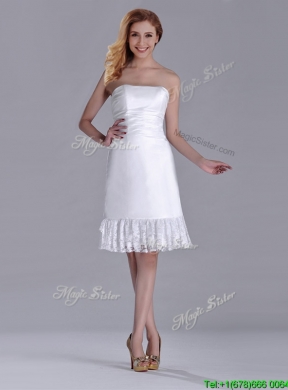 Low Price Strapless White Short Dama Dress in Lace and Satin