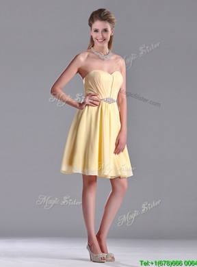 Modest Empire Chiffon Yellow Short  Dama Dress with Beading