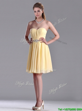 Modest Empire Chiffon Yellow Short  Dama Dress with Beading