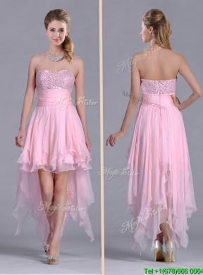 New Arrivals Beaded Bust High Low Chiffon Prom Dress in Baby Pink