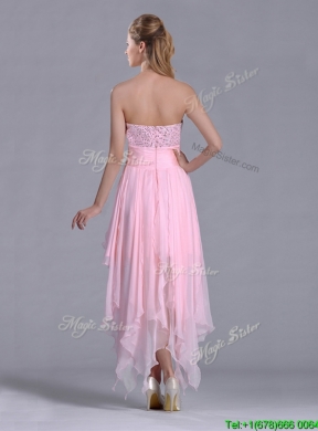 New Arrivals Beaded Bust High Low Chiffon Prom Dress in Baby Pink