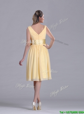 New Arrivals V Neck Bowknot Chiffon Short Prom Dress in Yellow