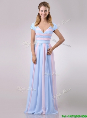 New Deep V Neckline Chiffon Dama Dress in Baby Pink and Light Blue