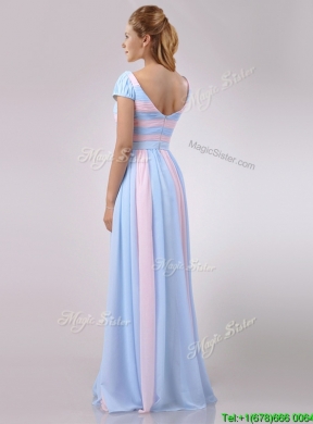 New Deep V Neckline Chiffon Dama Dress in Baby Pink and Light Blue