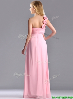 New Style Baby Pink Dama Dress with Handcrafted Flowers Decorated One Shoulder